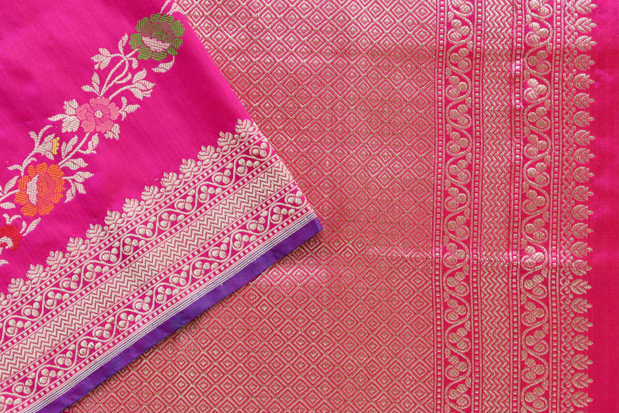 Pink Aada Jangla Pure Silk Banarasi Saree