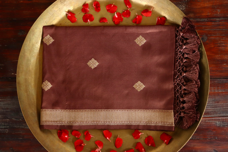 Brown Paisley Buti Handloom Banarasi Silk Dupatta