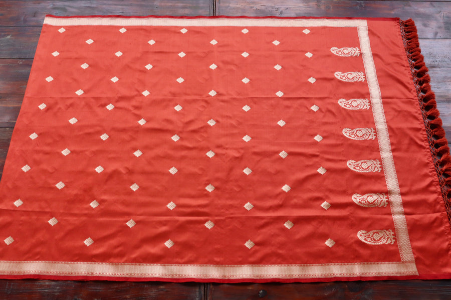 Rust Paisley Buti Handloom Banarasi Silk Dupatta