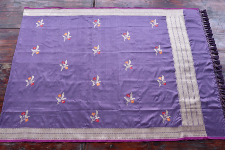 Lavender Leaf Motif Pure Silk Handloom Banarasi Dupatta – view 4