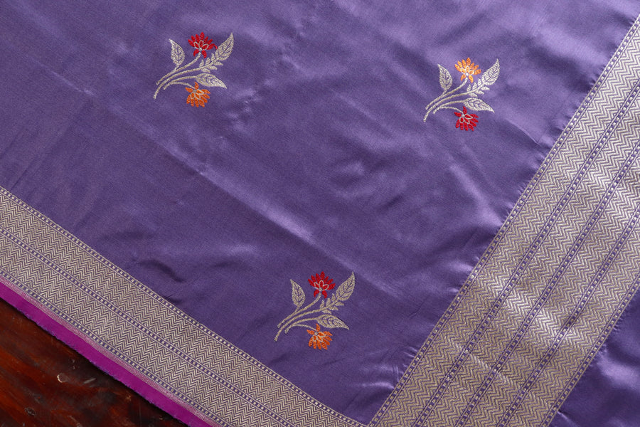 Lavender Leaf Motif Pure Silk Handloom Banarasi Dupatta – view 5