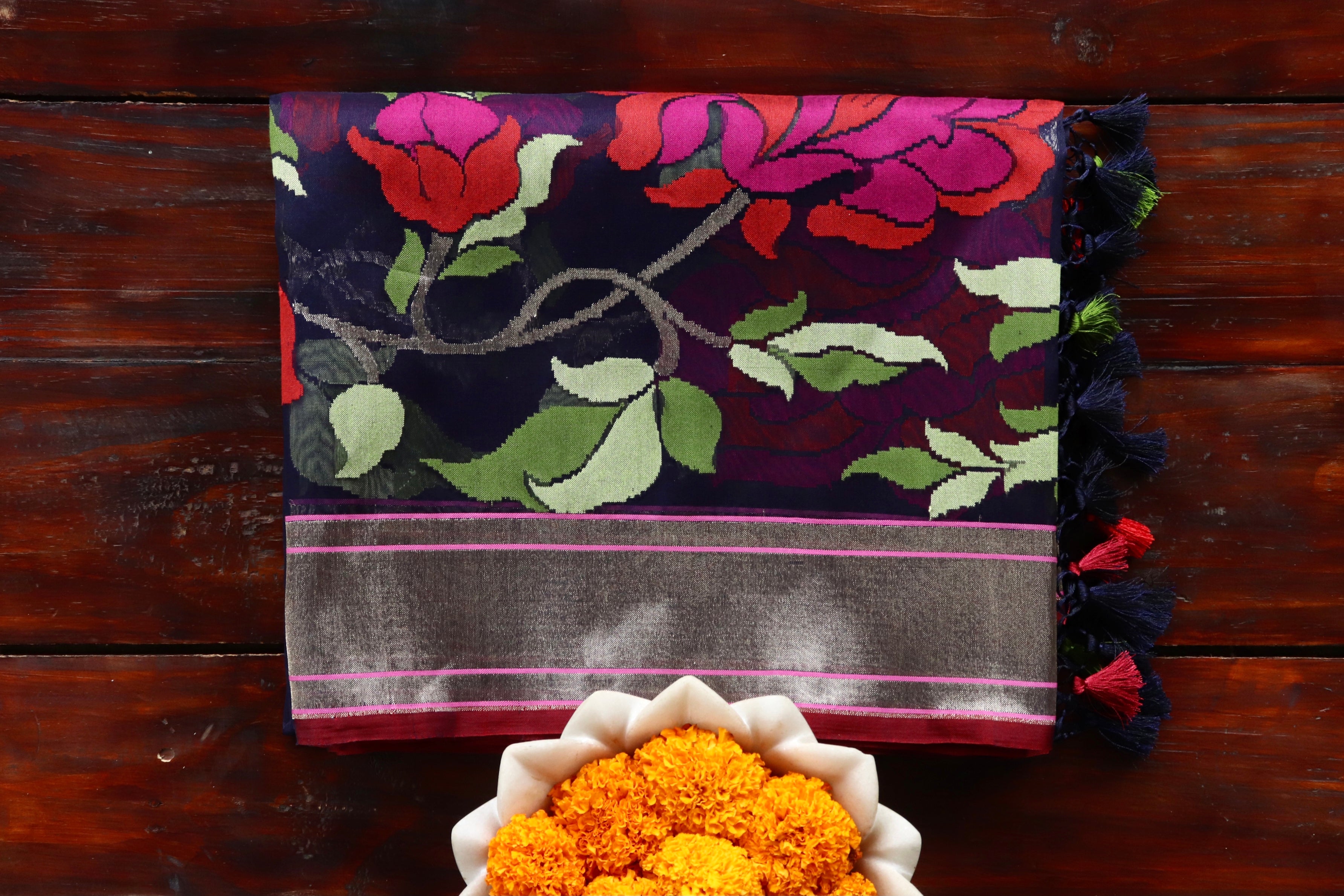 Black Pure Kora Silk Handloom Banarasi Saree