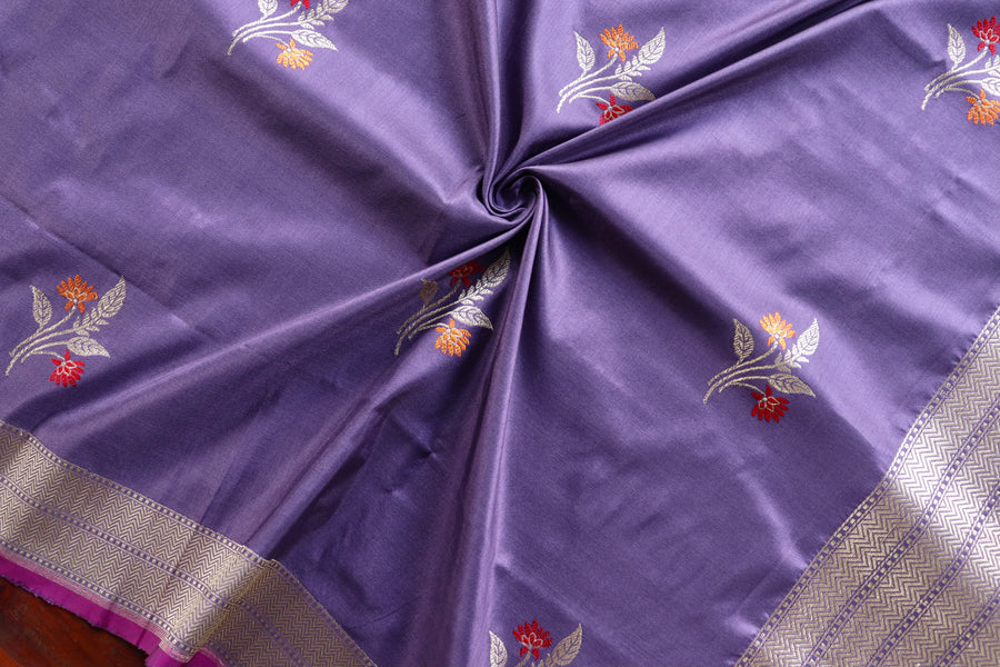 Lavender Leaf Motif Pure Silk Handloom Banarasi Dupatta – view 2