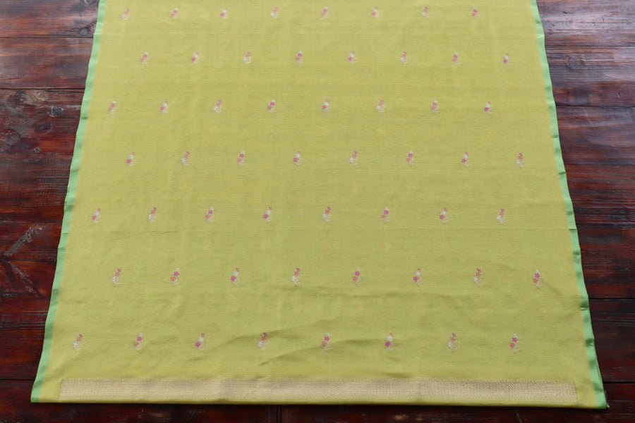 Yellow and Lime Green Meenakari Buti Banarasi Silk By Cotton Suit Set – view 4