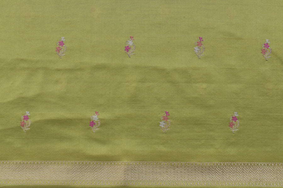Yellow and Lime Green Meenakari Buti Banarasi Silk By Cotton Suit Set – view 5