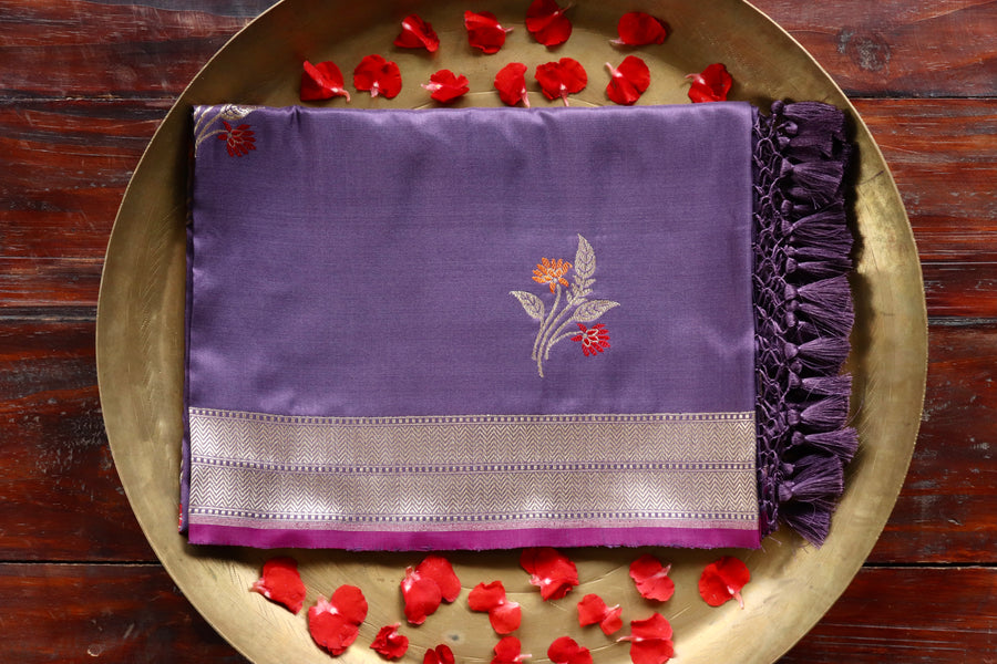 Lavender Leaf Motif Pure Silk Handloom Banarasi Dupatta – view 6