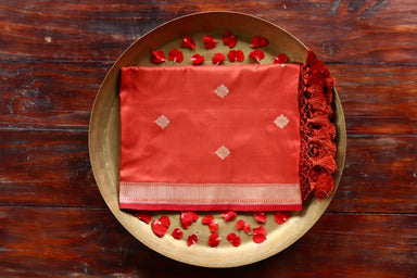 Rust handloom Banarsi dupatta with buti motifs in pure silk