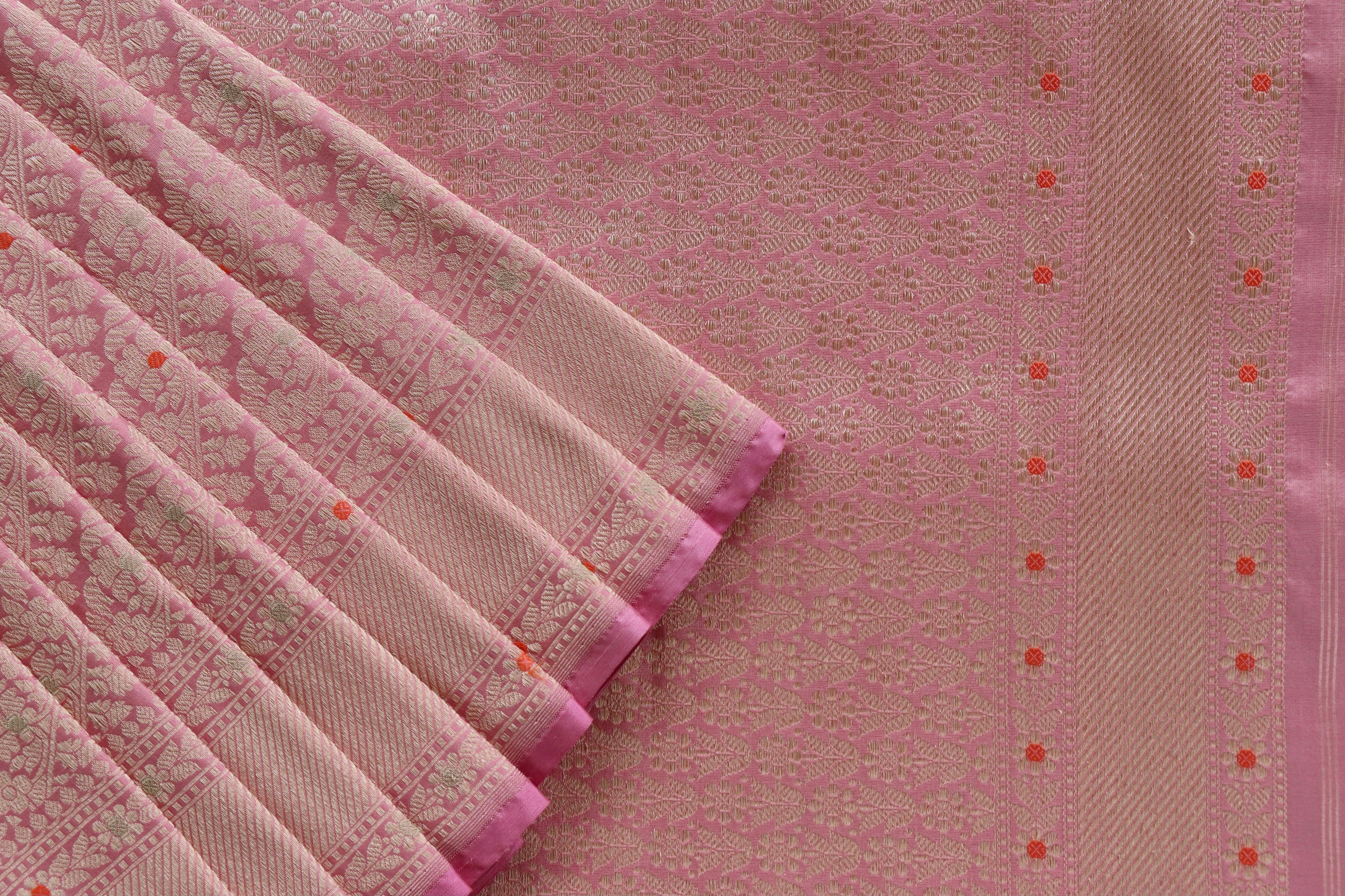 Rose Pink Meenadar Adda Tanchoi Pure Silk Handloom Banarasi Saree