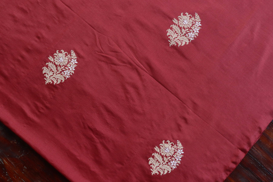 Maroon Floral Motif Kadhua Pure Silk Handloom Banarasi Fabric Thaan