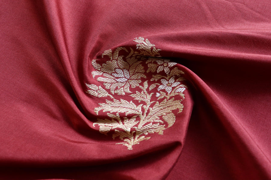 Maroon Floral Motif Kadhua Pure Silk Handloom Banarasi Fabric Thaan