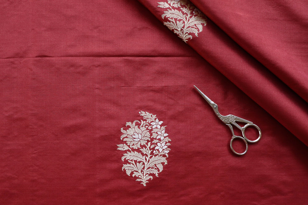 Maroon Floral Motif Kadhua Pure Silk Handloom Banarasi Fabric Thaan