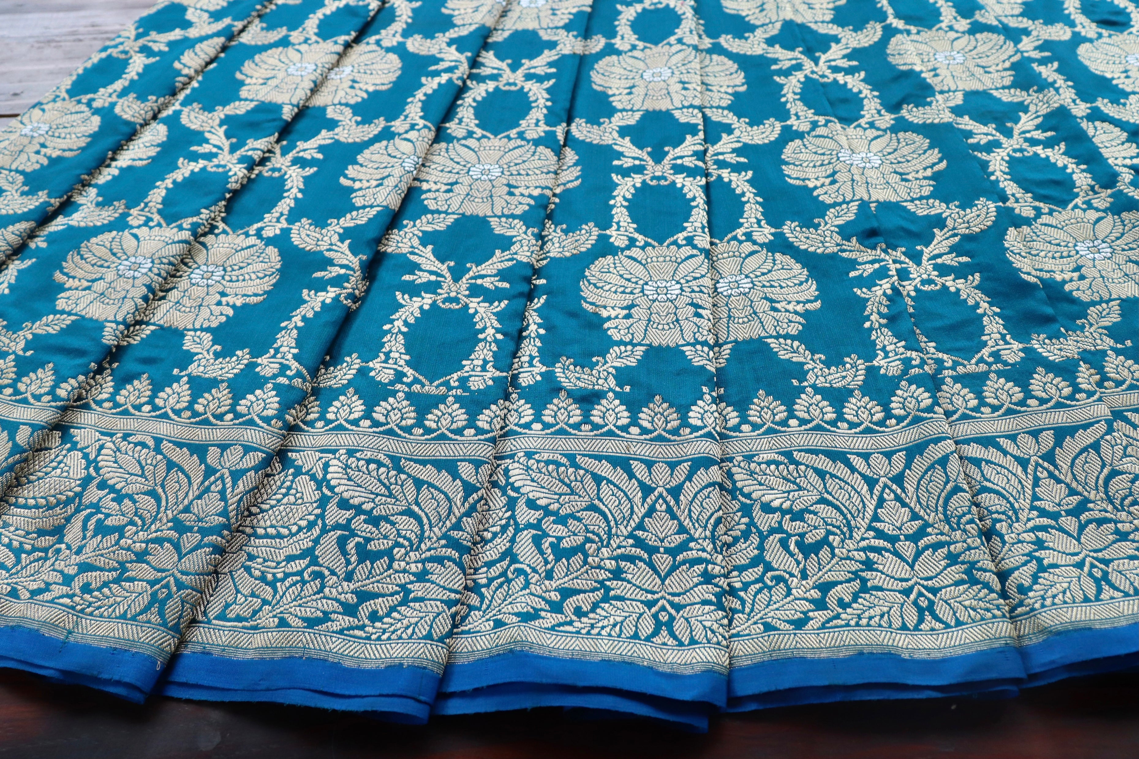 Peacock Blue Jangla Pure Silk Handloom Banarasi Saree