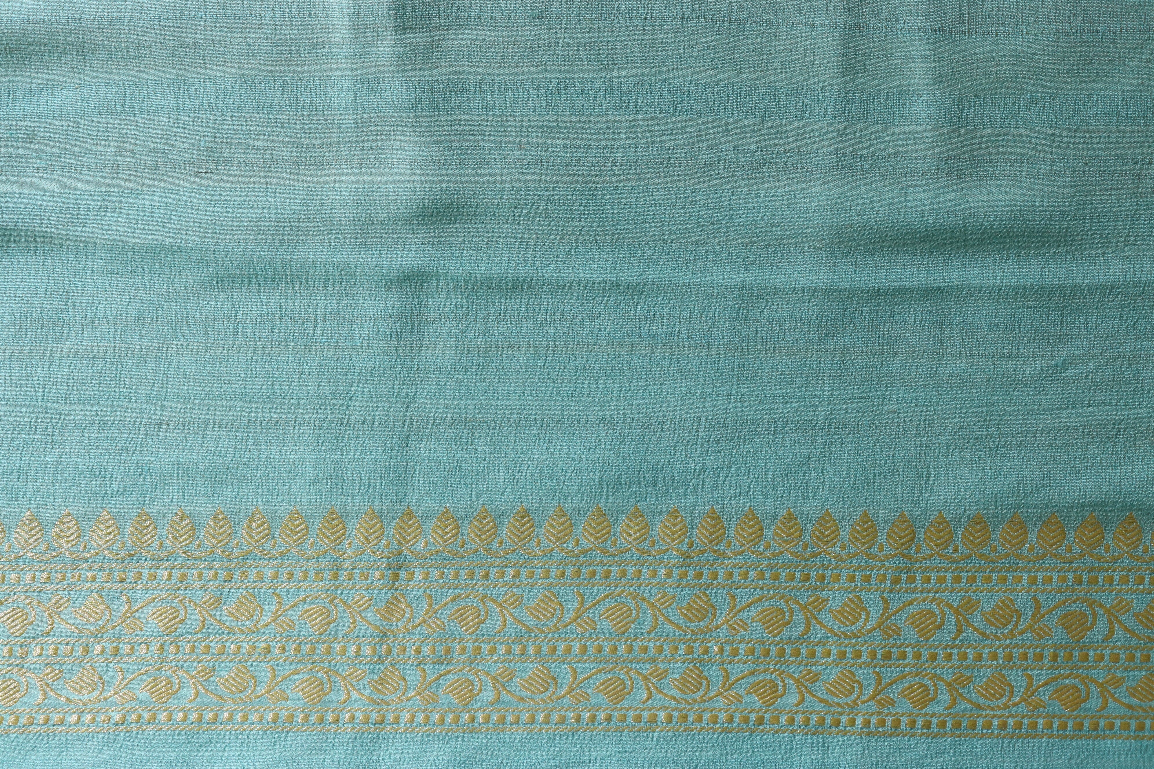 Baby Blue Phool Motif Tusser Silk Handloom Saree