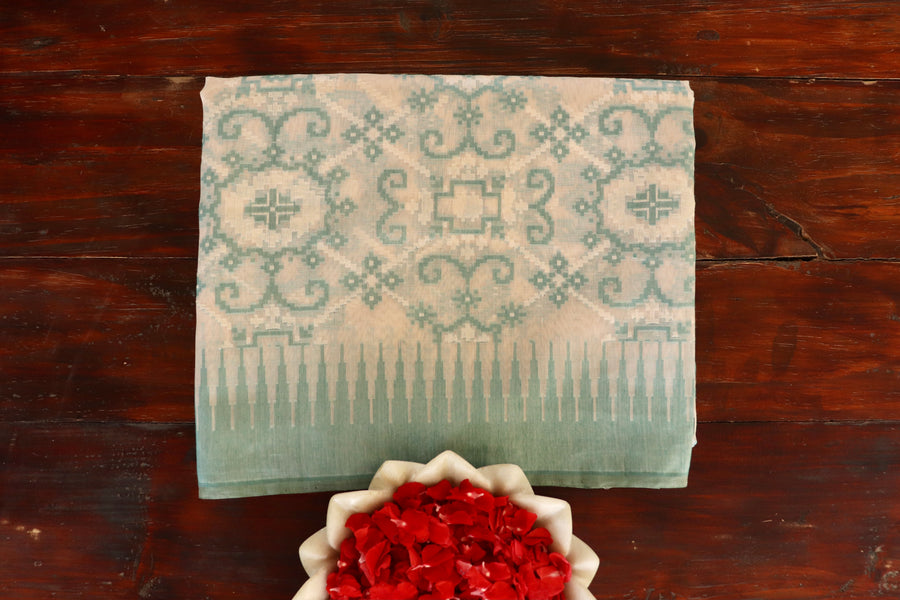 Ivory Cotton Cutwork Banarasi Handloom Saree