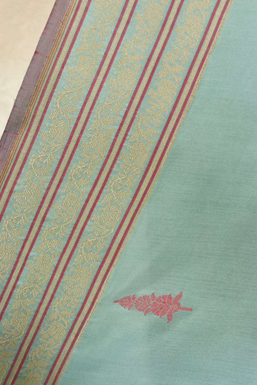 Sea Blue Cypress Motif Pure Silk Handloom Banarasi Saree
