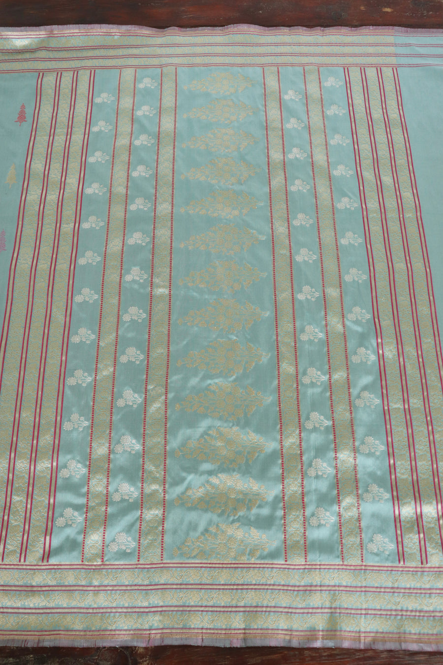 Sea Blue Cypress Motif Pure Silk Handloom Banarasi Saree