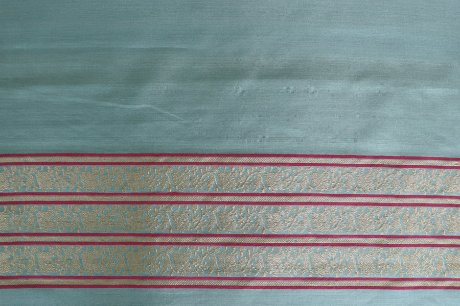 Sea Blue Cypress Motif Pure Silk Handloom Banarasi Saree