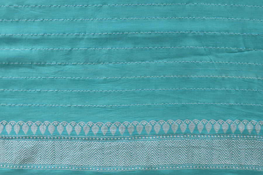 Turquoise Floral Buti Kadhua Munga Silk Handloom Saree
