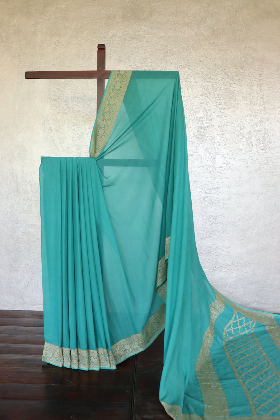 Teal Handwoven Banarsi Georgette Silk Saree