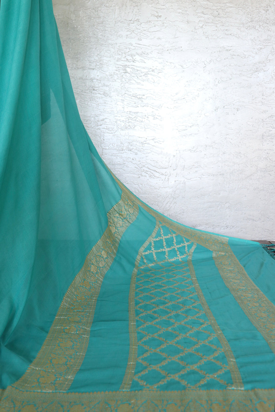 Teal Handwoven Banarsi Georgette Silk Saree