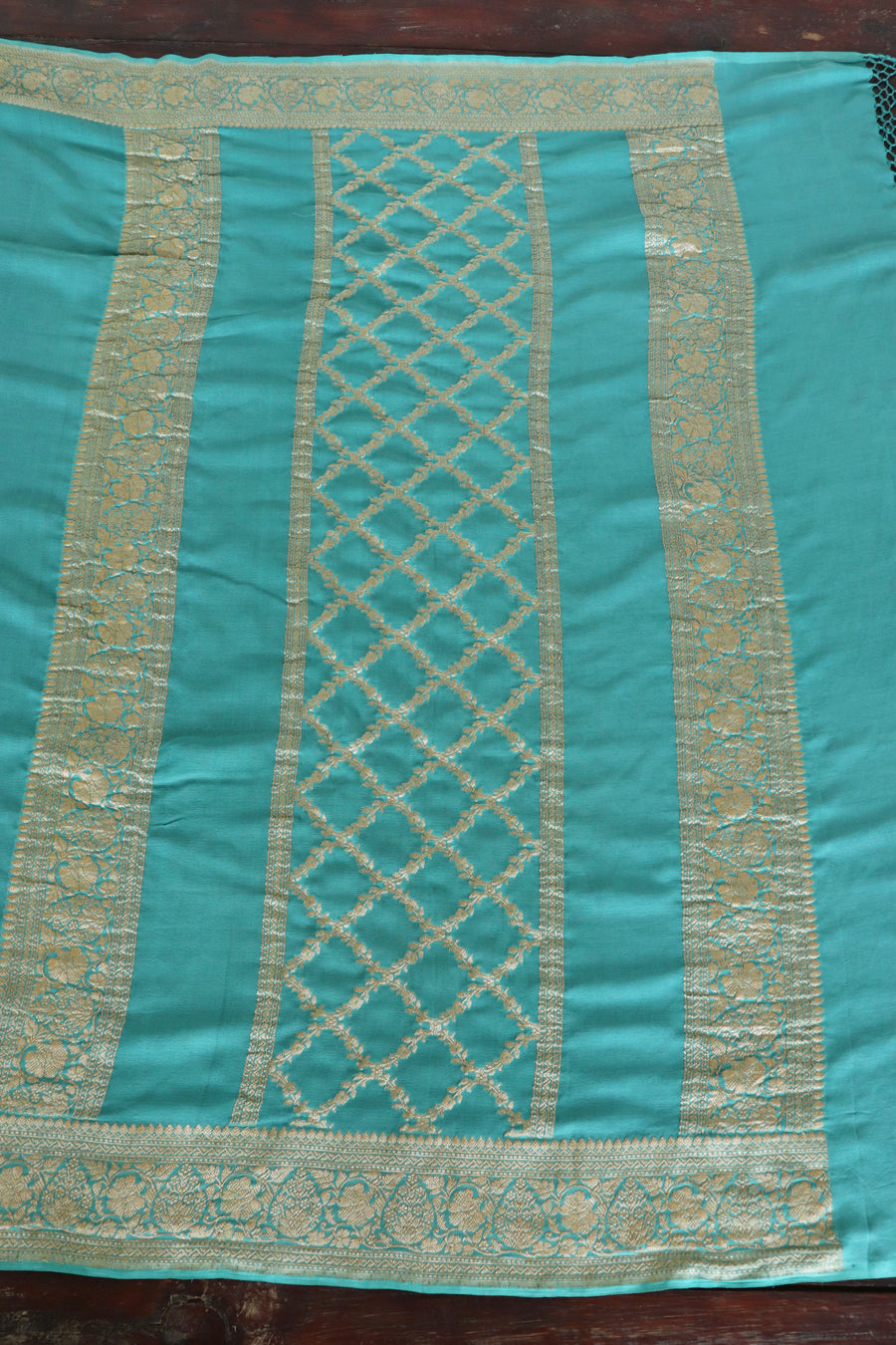 Teal Handwoven Banarsi Georgette Silk Saree