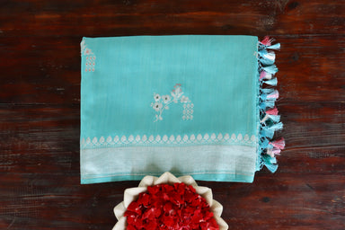 Handloom Banarsi saree with kadhua motifs in Munga silk
