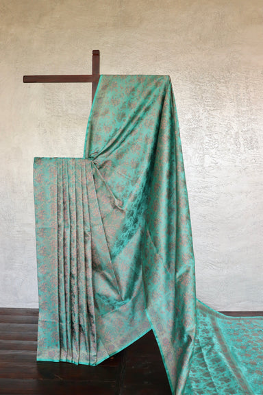 Sea Green Tanchoi Banarsi Silk Saree - front drape