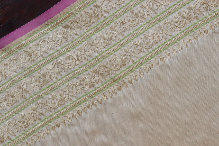 Beige Kadhua Motif Pure Silk Handloom Banarasi Saree