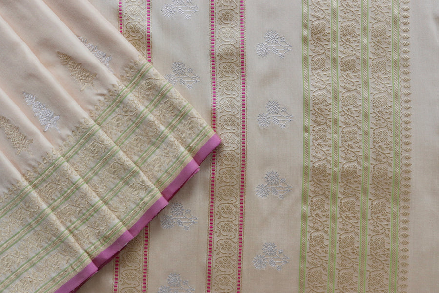 Beige Kadhua Motif Pure Silk Handloom Banarasi Saree