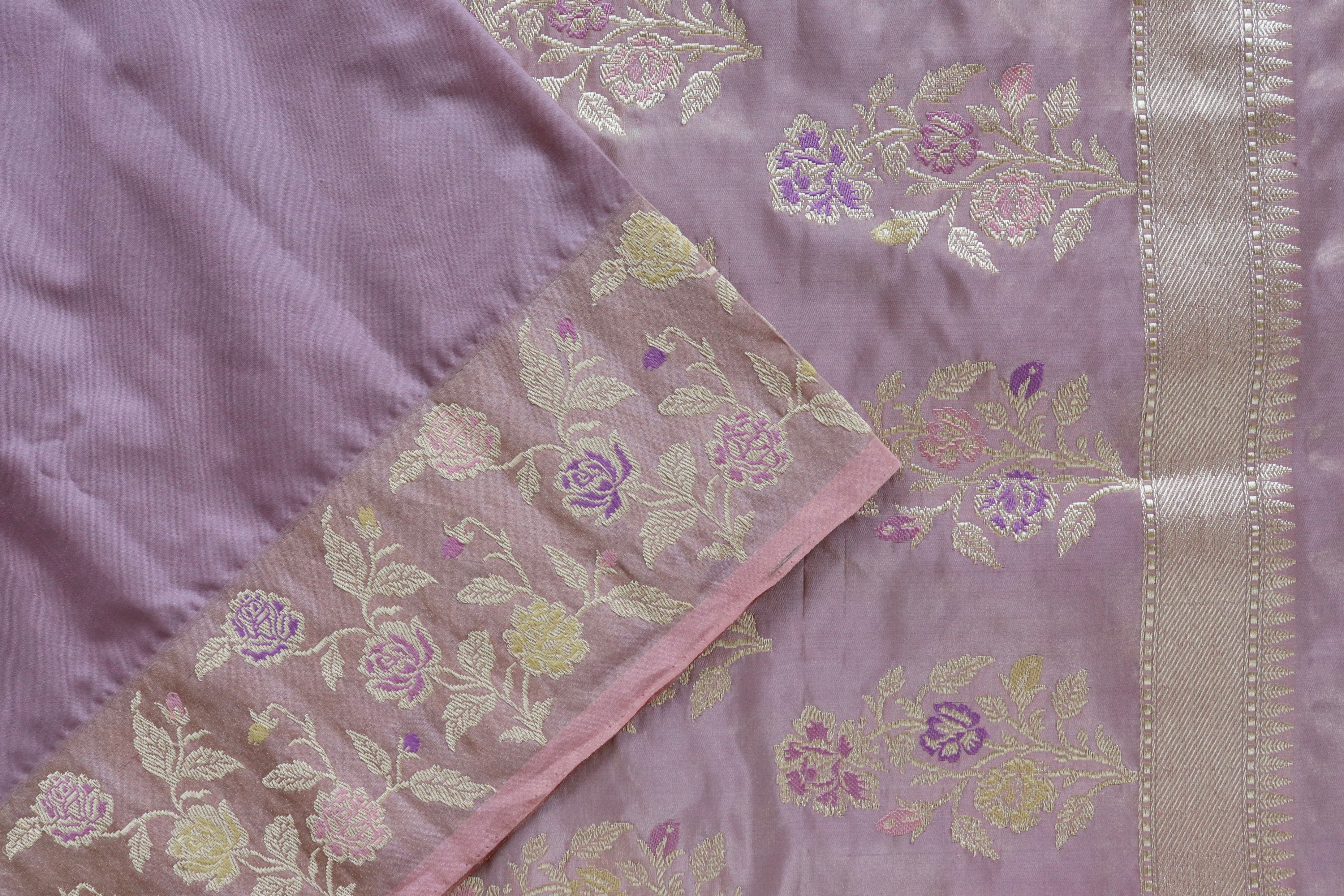 Heather Lilac Kadhua Pure Katan Silk Handloom Banarasi Saree