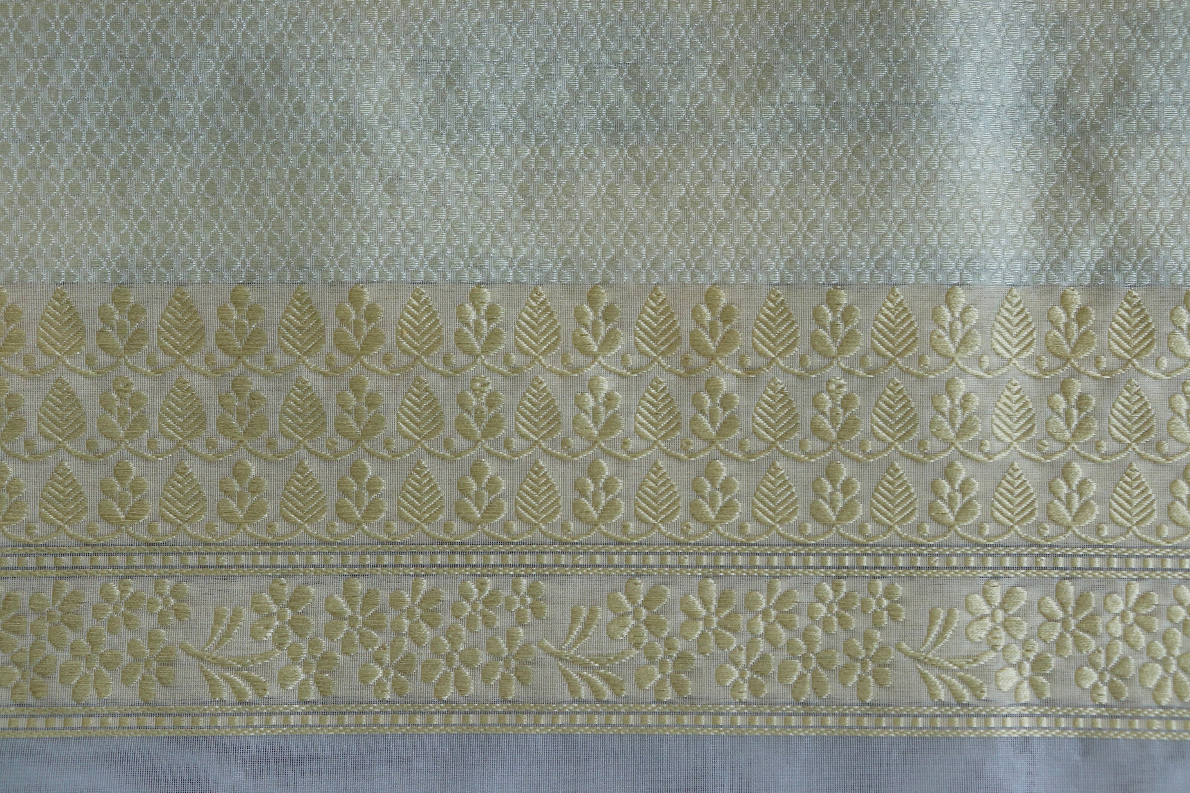 Ivory Resham Kadhua Pure Kora Silk Handloom Saree