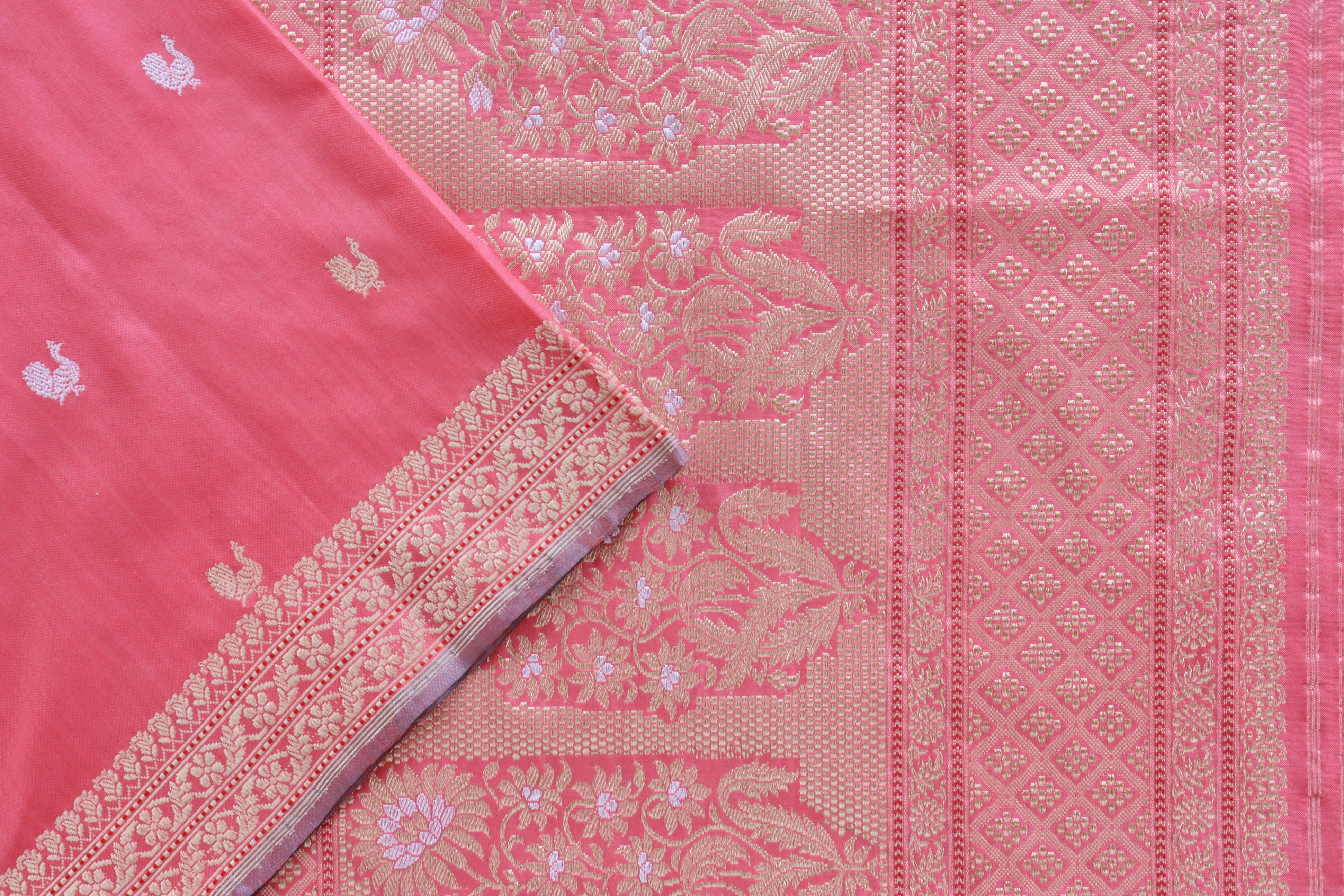 Rose Peacock Motif Pure Silk Handloom Banarasi Saree