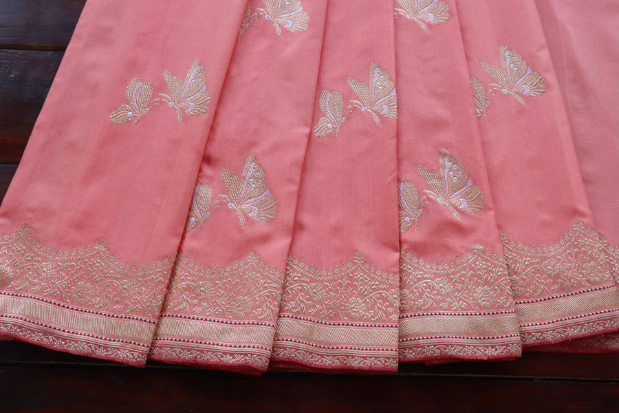 Silk texture of Rose Butterfly Banarasi saree