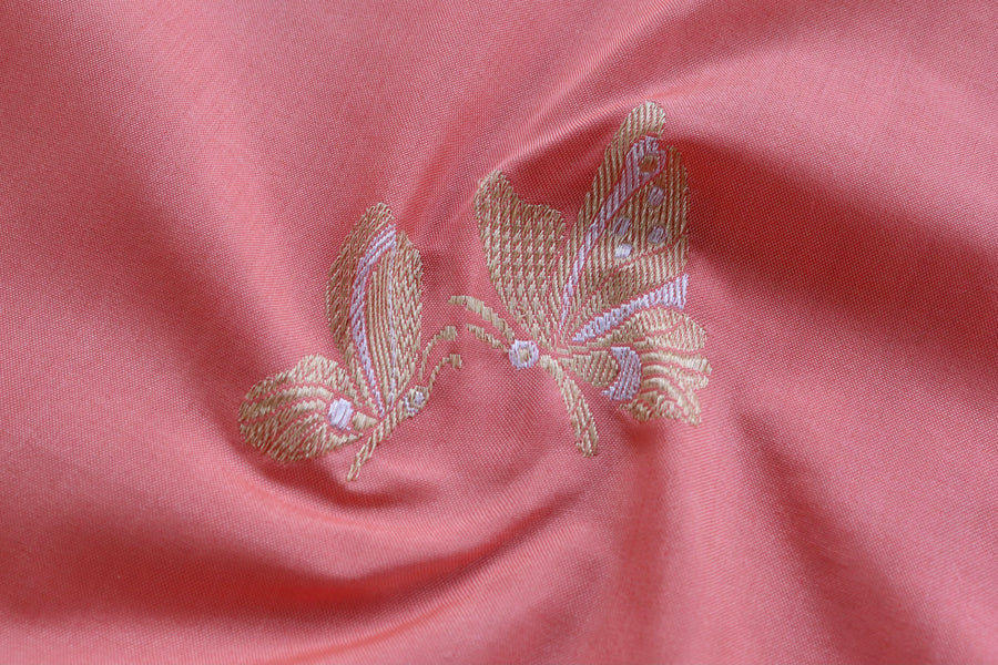 Aanchal motif on Rose Butterfly Banarasi saree