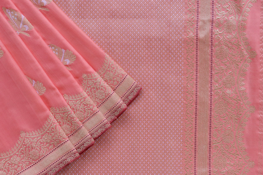 Colour close-up of Rose Butterfly Banarasi saree