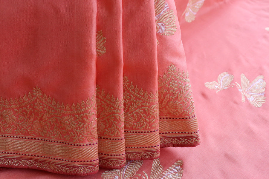 Pallu detail of Rose Butterfly Banarasi saree