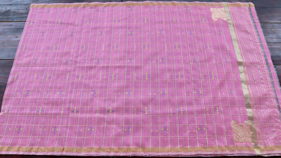Kora silk texture on Light Pink Charkhana handloom Banarasi dupatta