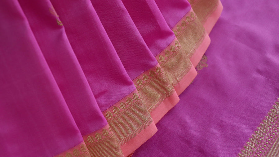 Pallu detail of Pink Meenadar Nargis pure silk Banarasi handloom saree