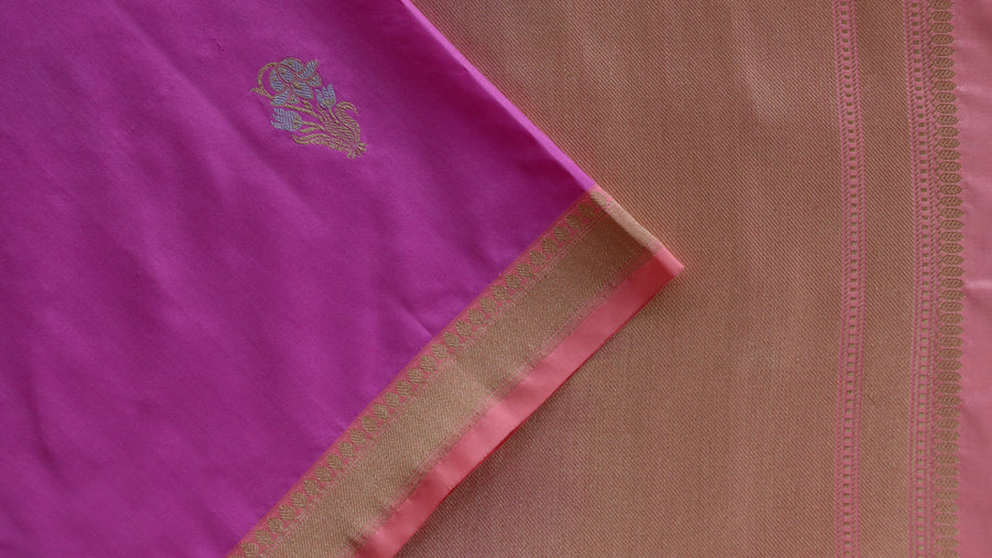 Full drape of Pink Meenadar Nargis pure silk Banarasi handloom saree