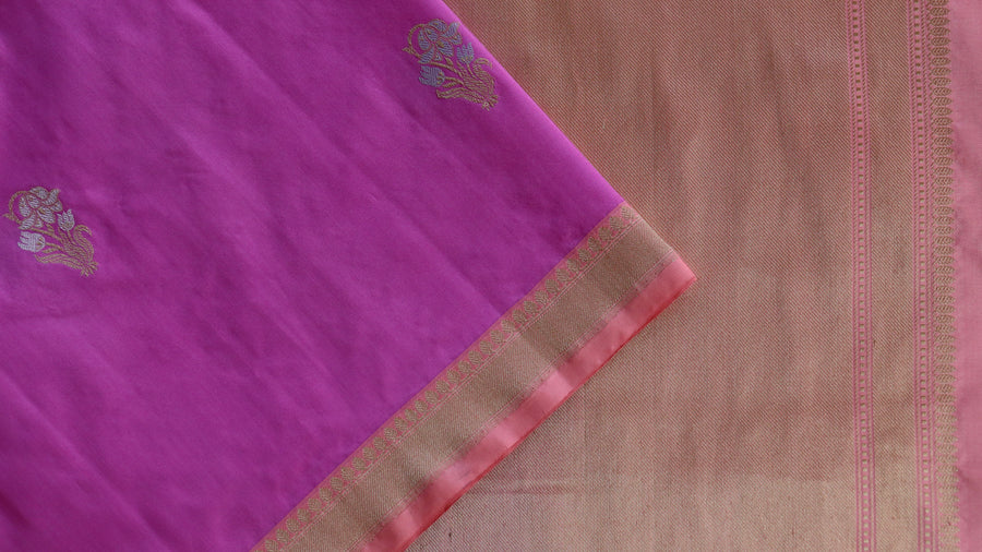 Full drape of Pink Nargis pure silk handloom Banarasi saree