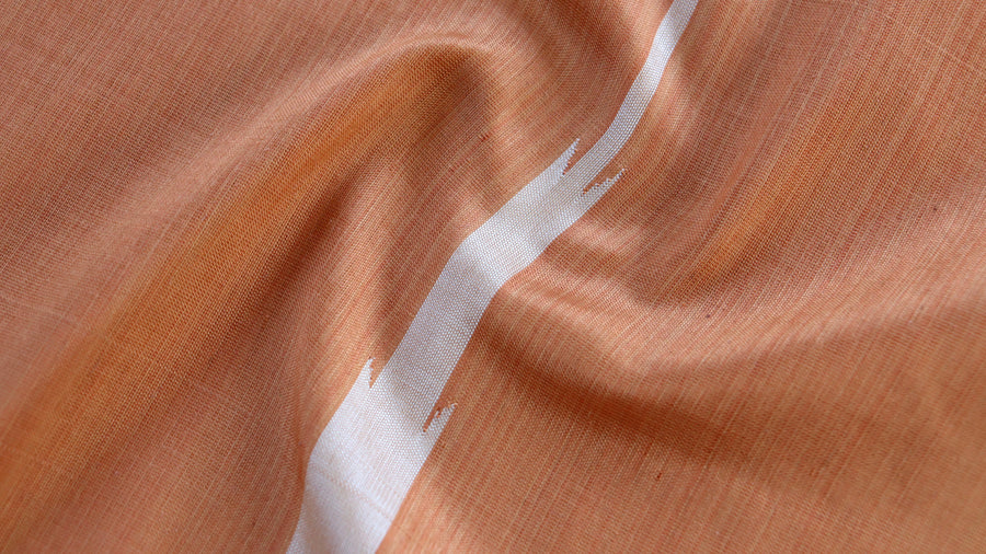 Aanchal of Peach natural-dye Ikat Mulberry saree
