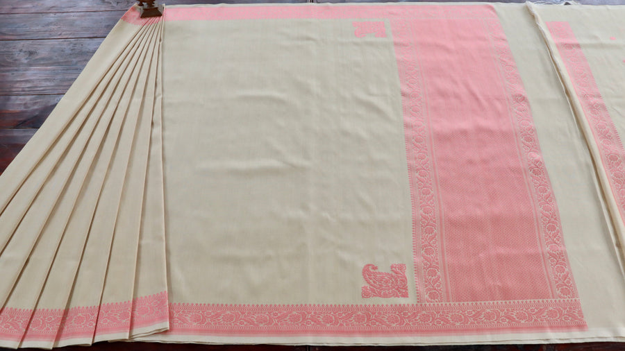 Cream Kadhua Kuniya Pure Silk Banarasi Saree | Stuti Weaves