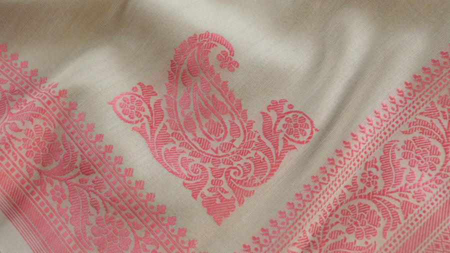 Cream Kadhua Kuniya Pure Silk Banarasi Saree | Stuti Weaves