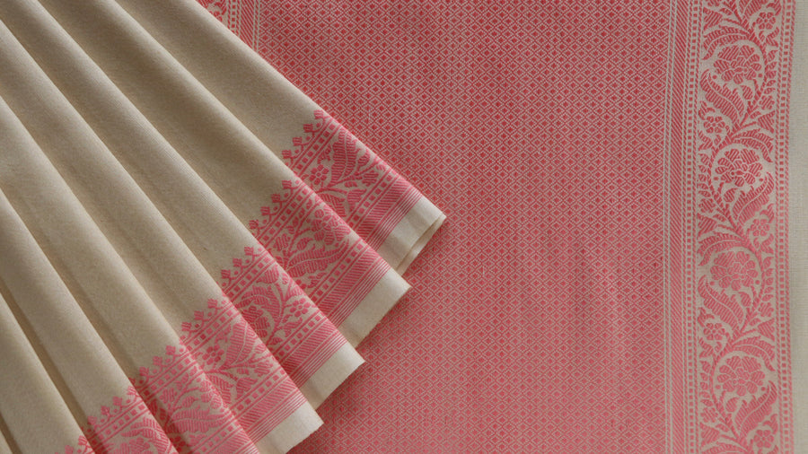 Cream Kadhua Kuniya Pure Silk Banarasi Saree | Stuti Weaves