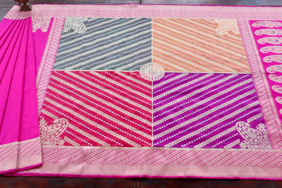 Border close-up on Multicolor Rangkaat Banarasi saree