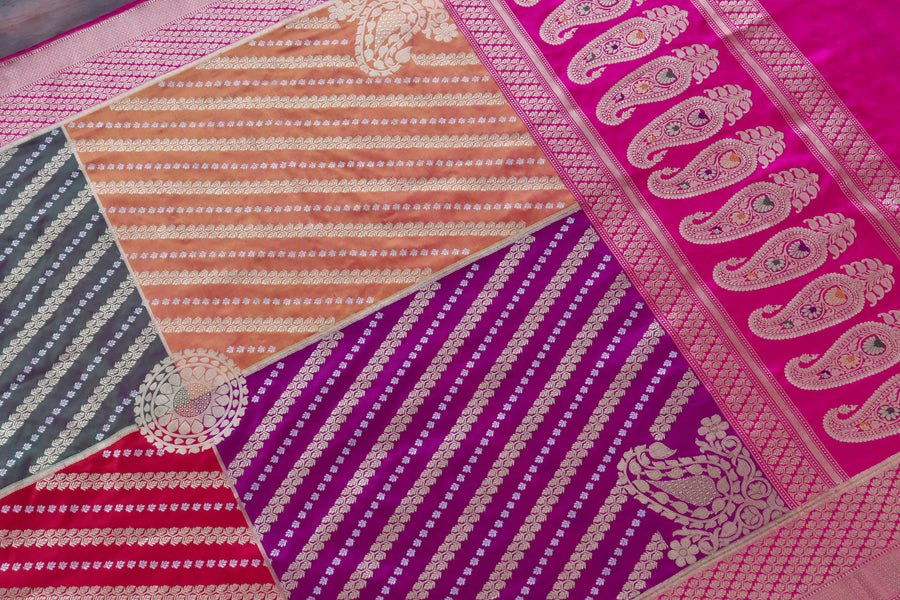 Silk texture of Multicolor Rangkaat Banarasi saree