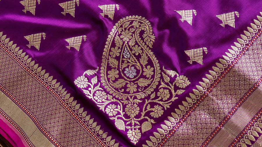 Rich Purple Kadhua Banarasi saree — colour close-up