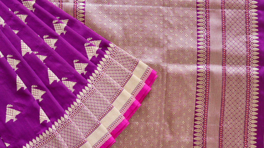 Rich Purple Kadhua Banarasi saree — front drape