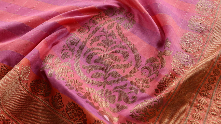 Body weave detail on Multicolor Kadhua silk Banarasi saree