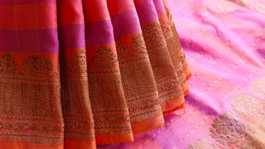Pallu detail of Multicolor Kadhua Chinya silk handloom Banarasi saree
